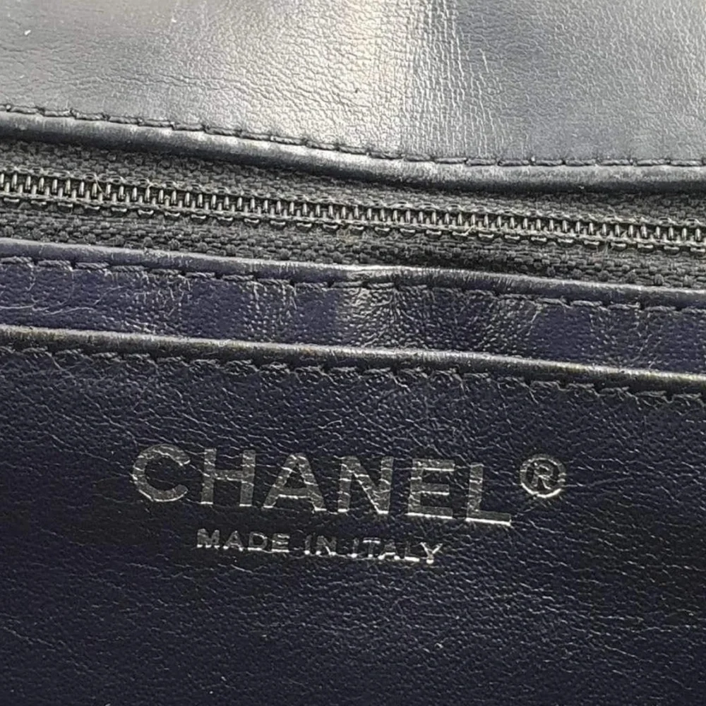 Chanel Navy Quilted Patent Leather Jumbo Maxi Bag - Picture 13 of 13